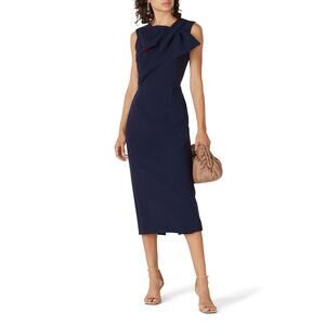 Roksanda Flandre Navy Blue Bow Neck Sleeveless Sheath Midi Dress Size 6